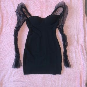 Sexy Tight Black Dress w/ Sassy Mesh Sleeves